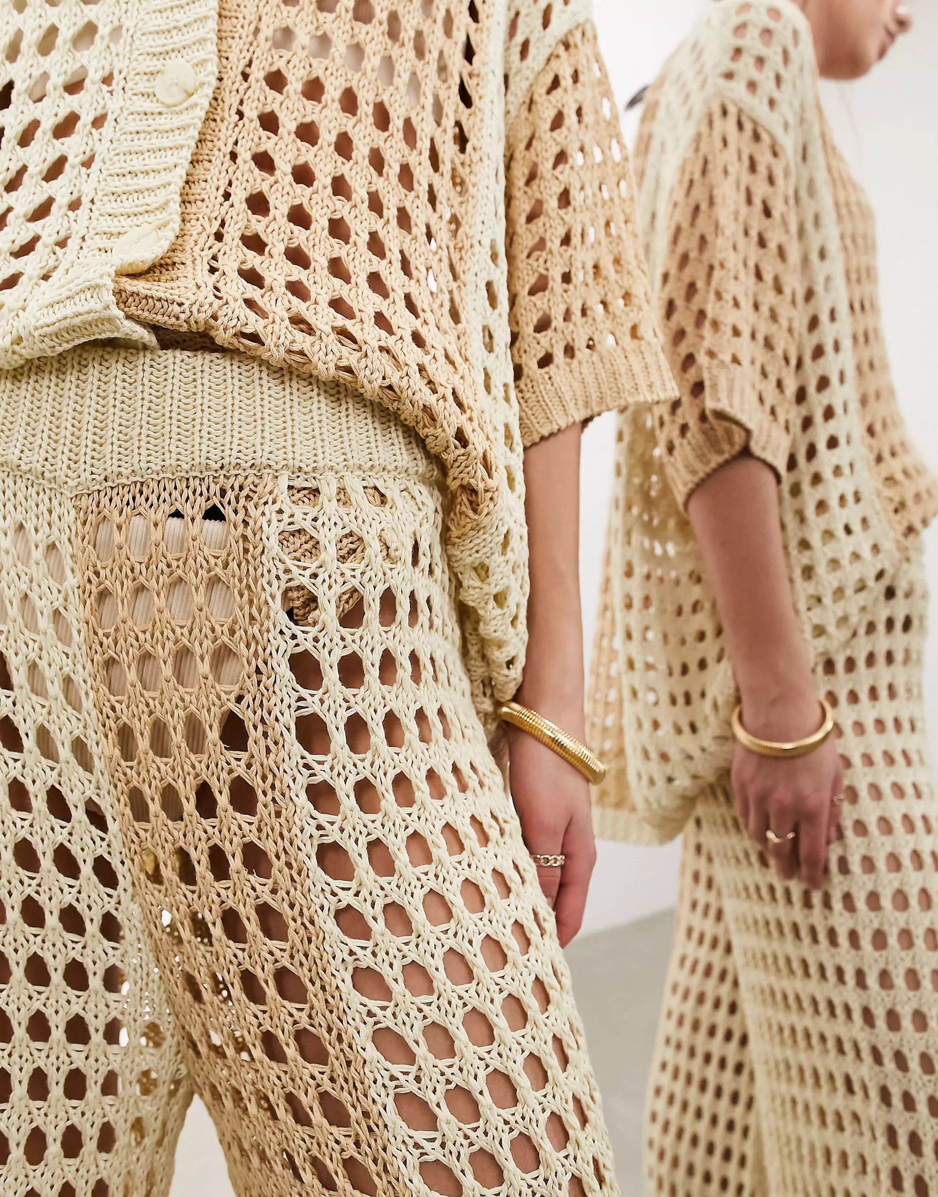 ASOS EDITION knitted wide leg pants in tonal cream stripe - part of a set | ASOS | ASOS (Global)