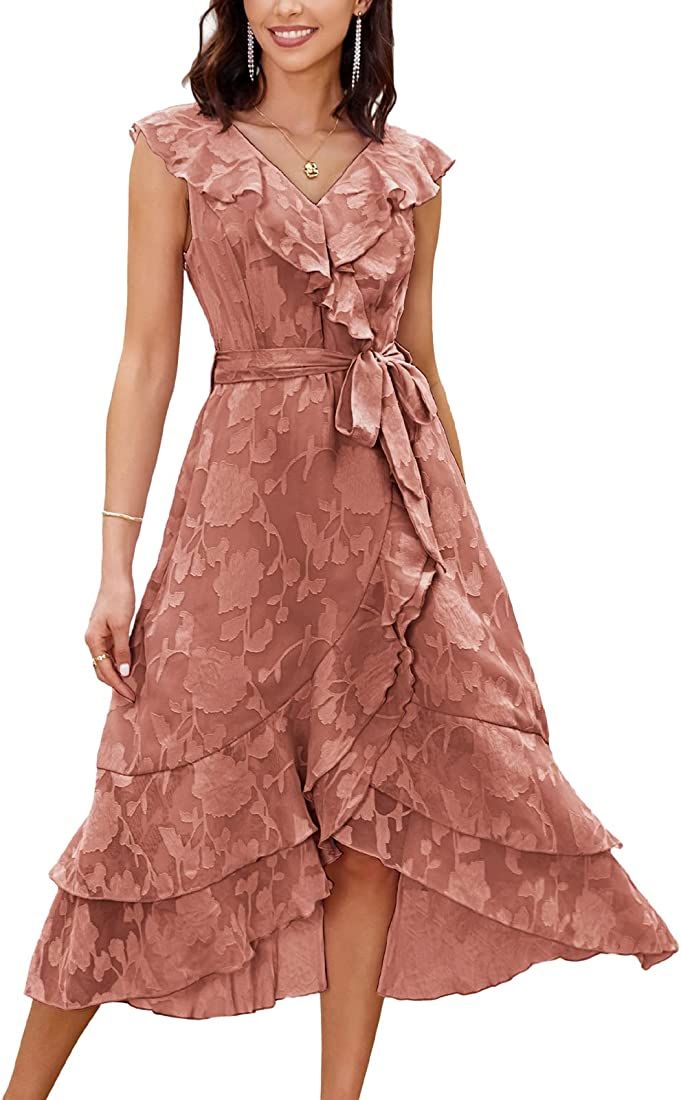 GRACE KARIN Women's Summer Bridesmaid Dresses for Wedding V Neck Ruffle Hem Cocktail Dresses Even... | Amazon (US)