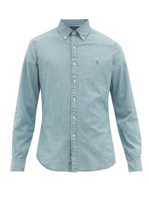 Polo Ralph Lauren - Slim-fit Logo-embroidered Chambray Shirt - Mens - Blue White | Matches (US)