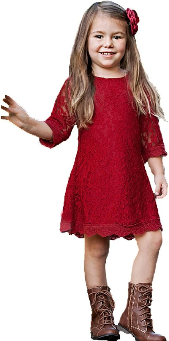 APRIL GIRL Flower Girl Dress, Lace Dress 3/4 Sleeve Dress | Amazon (US)