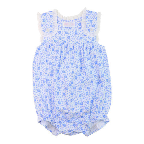 Blue And White Knit Floral Eyelet Bubble | Cecil and Lou