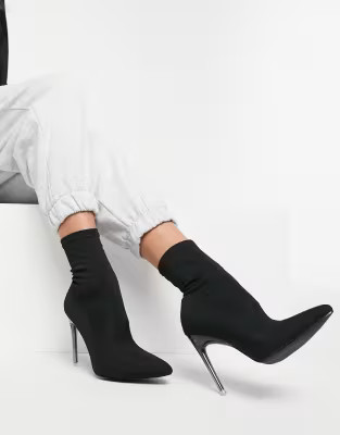 Simmi London Tora sock heeled ankle boots in black | ASOS (Global)