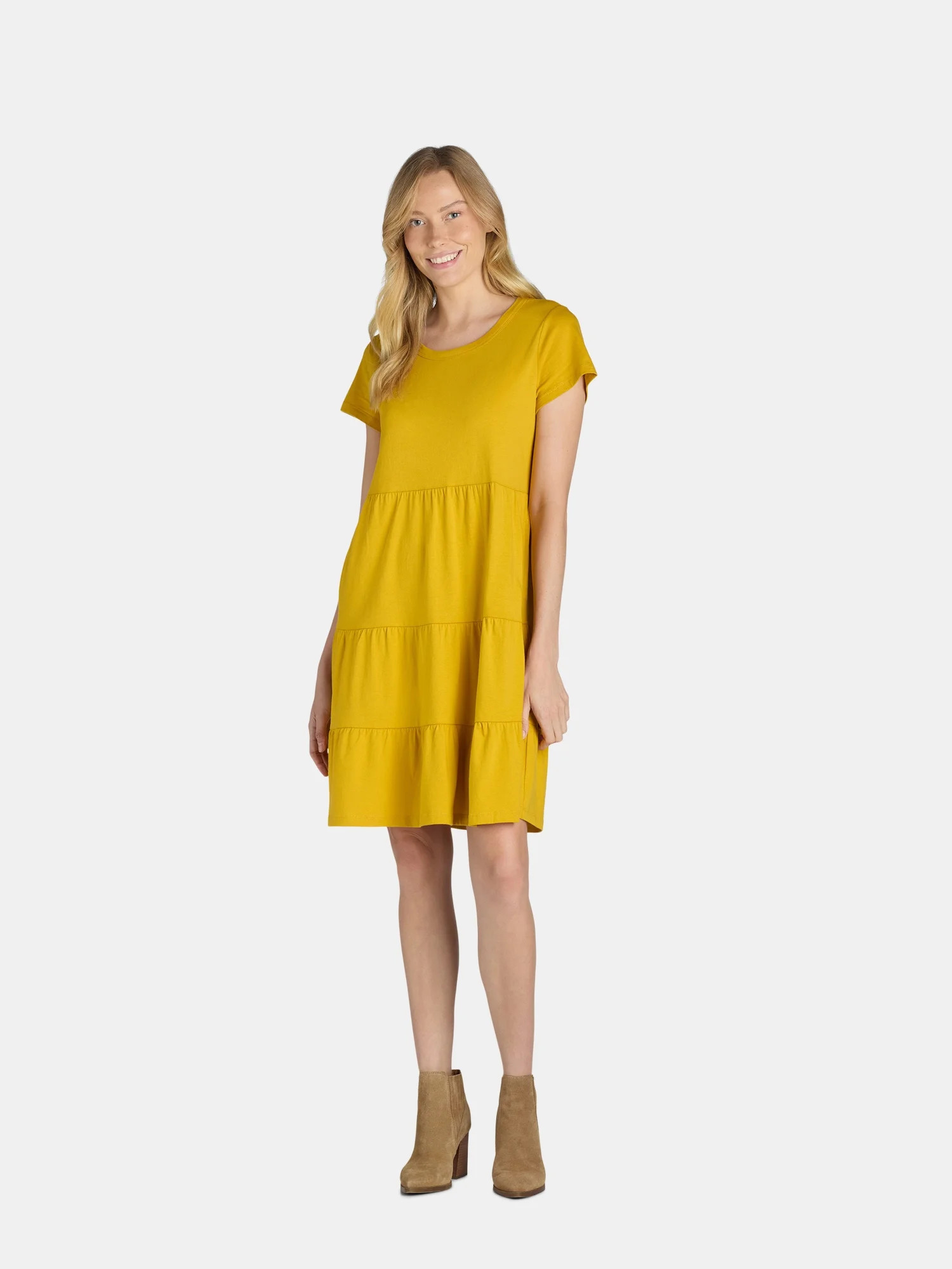 Time and Tru Women's Cotton Knit Tiered Dress, Sizes XS-XXXL | Walmart (US)