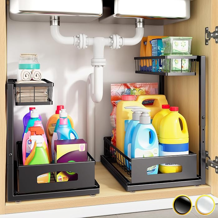 Under Sink Organizer, 2 Pack Cabinet Organizer for Kitchen, Height Adjustable Pull Out Heavy Duty... | Amazon (US)