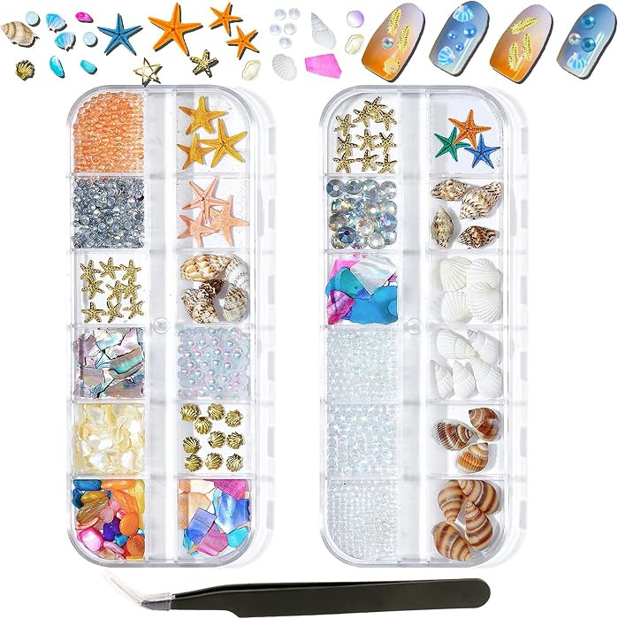 2 Boxes 3D Mixed Ocean Theme Nail Art Rhinestones Accessories Summer Beach Shell Starfish Conch S... | Amazon (US)