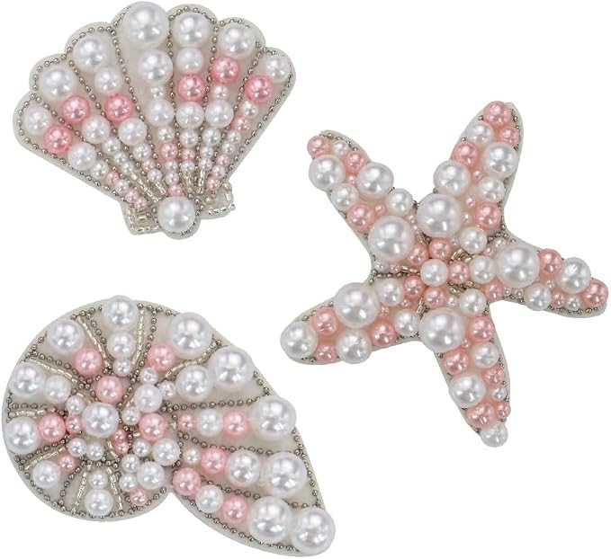 1set Bead Rhinestones Sea Shell Starfish Patch for Hat Backpacks Applique Embroidered Sequin Jell... | Amazon (US)