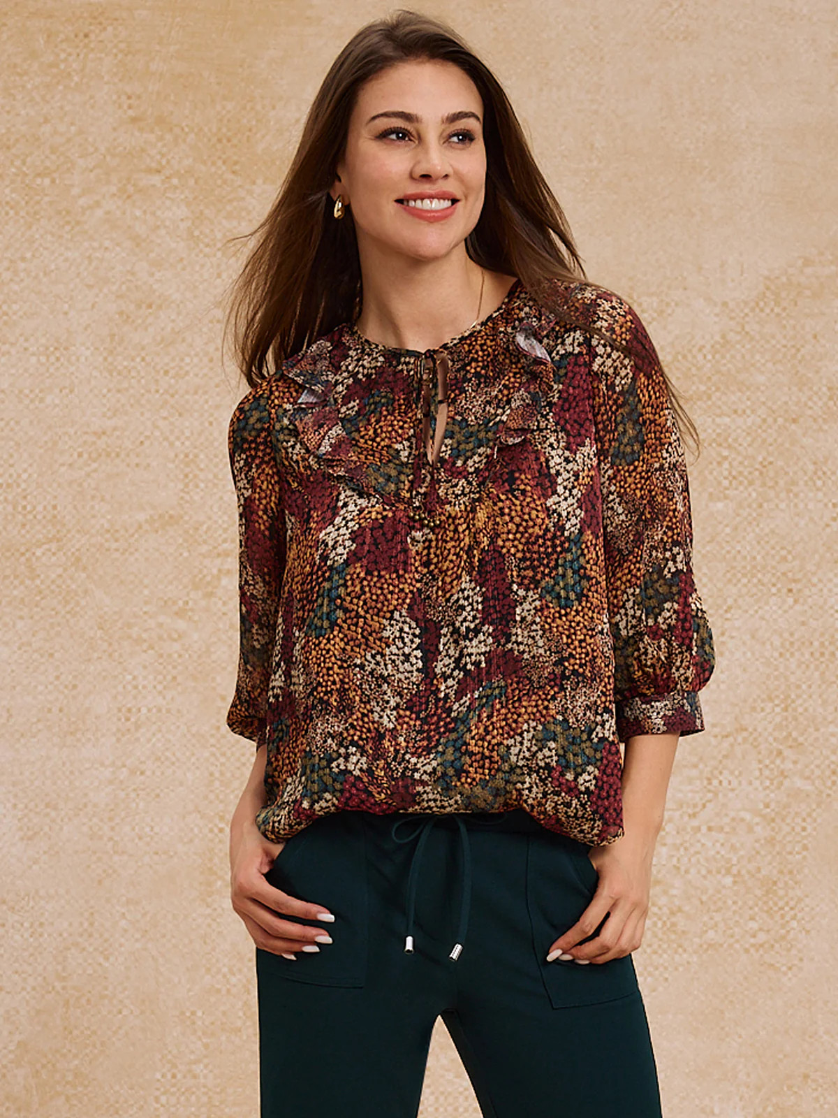 89th & Madison Floral Balloon Sleeve Tie Neck Blouse | 89th + Madison