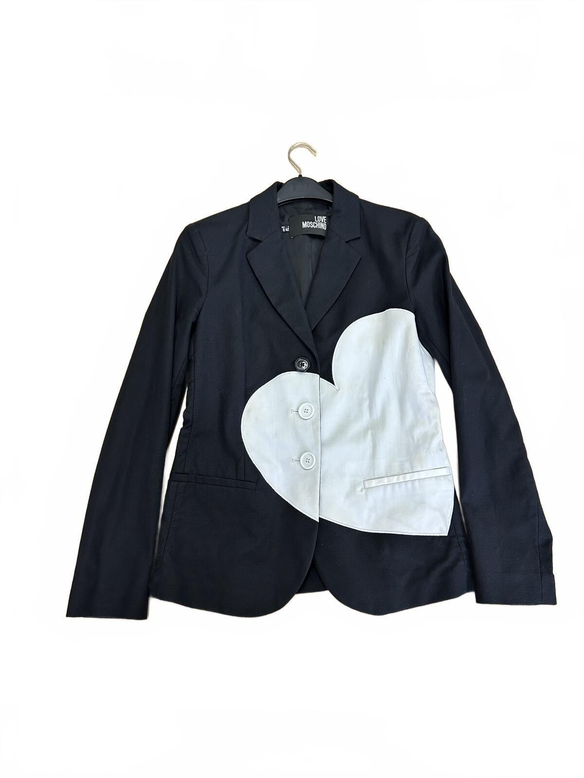 Love Moschino Black Blazer with White Heart Detail, Size UK 10 / US 8 | eBay US