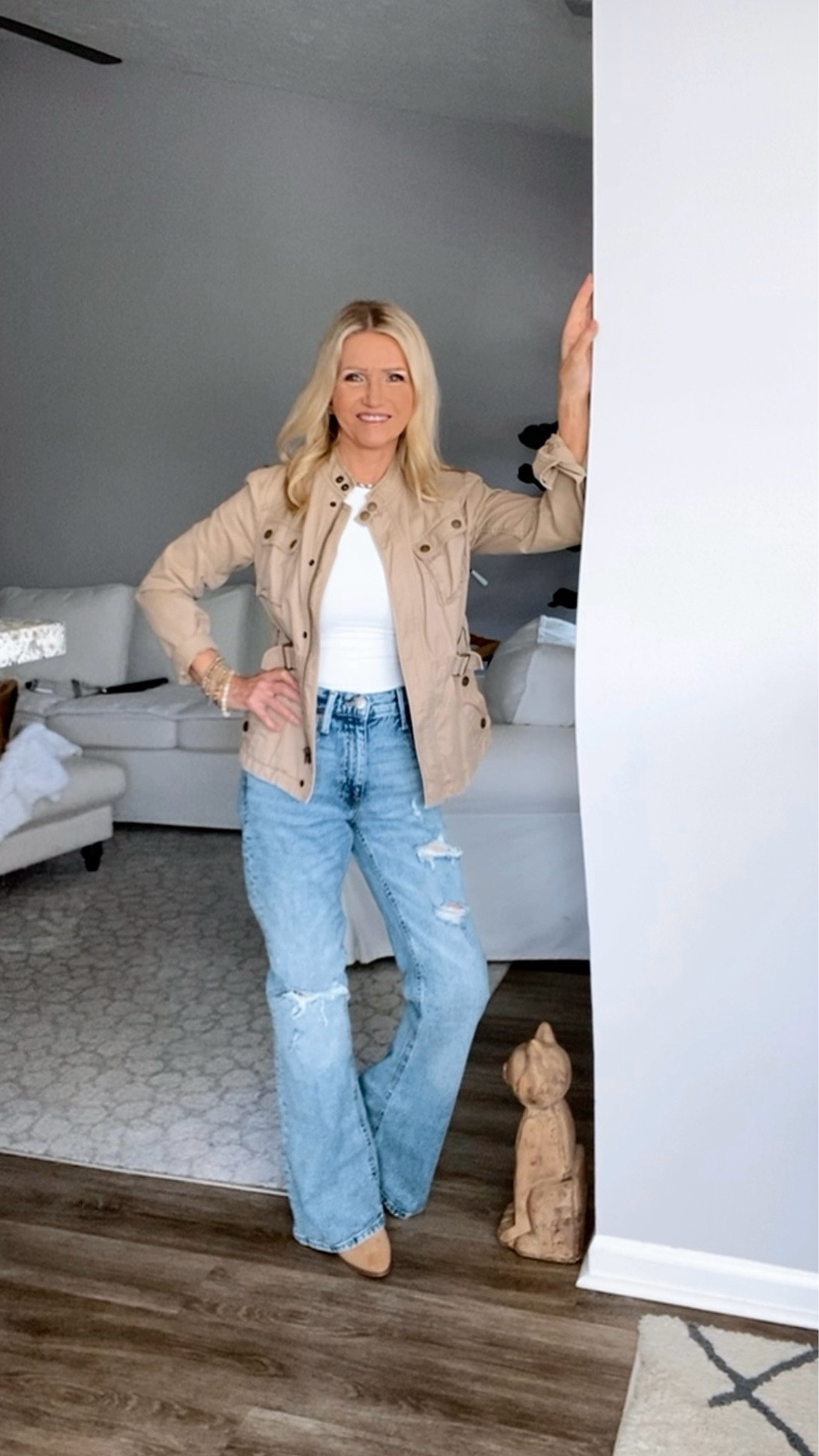 Fall Style idea for all your fun activities. Closet Must-Haves. Khaki Jacket styled with a White Bodysuit, Flare Jeans and Brown boots 🍂Let’s go! Wearing am in the bodysuit/4 short jeans/sm jacket #fall #falloutfits #boots #jeans #womensfashion #affordablefashion 

#LTKSaleAlert #LTKFindsUnder50 #LTKStyleTip