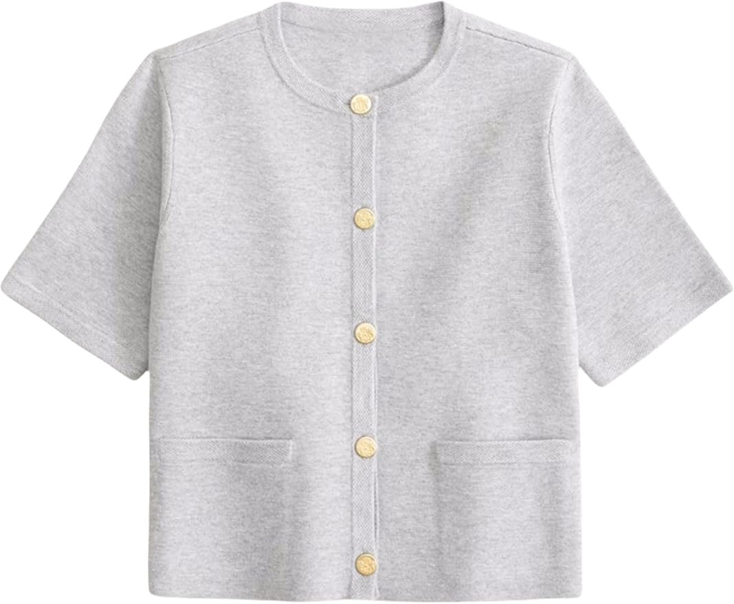 Womens Knit Cardigan Sweaters Fall Fashion Short Sleeve Button Down Cropped Coat Jacket with Pock... | Amazon (US)