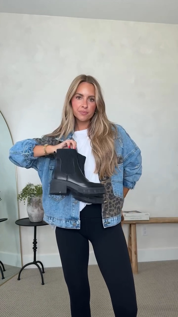 Denim jacket, platform boots, and leggings! Perfect casual light winter outfit. 🍁🌟I’m 5’4 120 in small bottoms medium top and jacket!

#LTKFindsUnder50 #LTKSeasonal