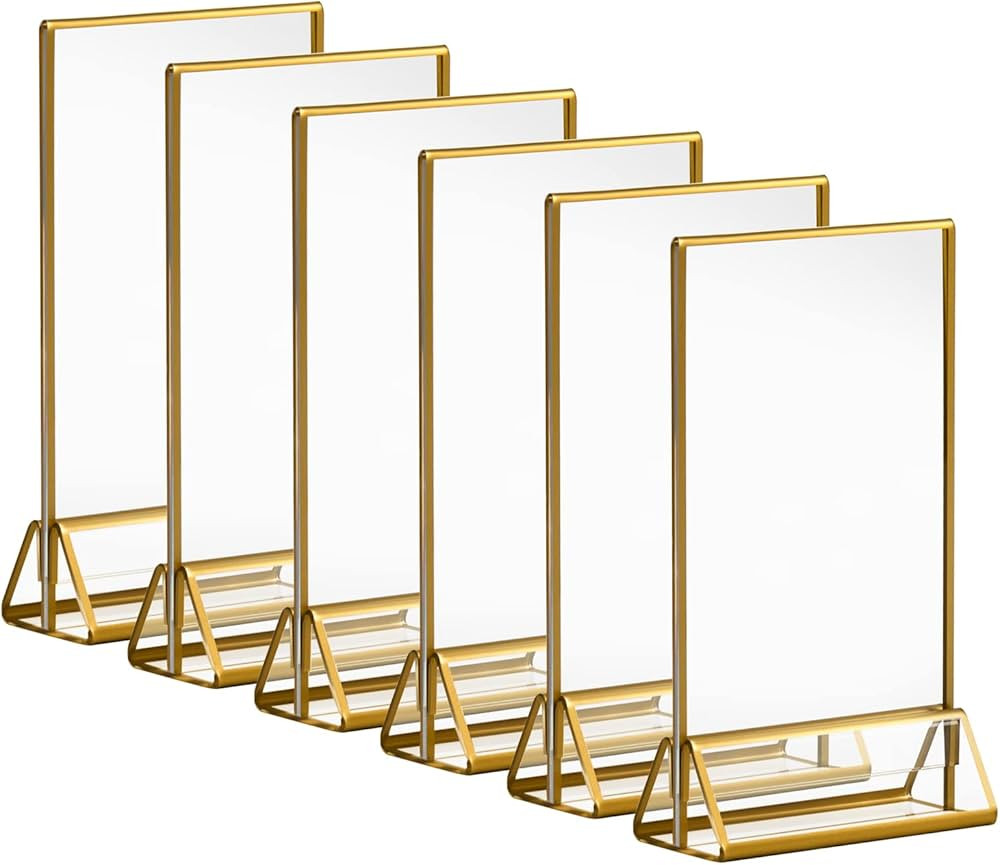 AMEITECH Acrylic Gold Sign Holders, 4x6 Clear Picture Frames with Gold Borders and Vertical Stand... | Amazon (US)