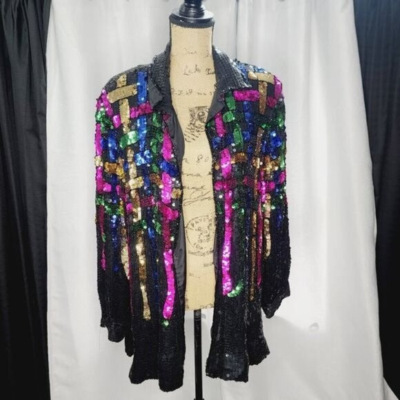 Vintage 80s 90s Black Colorful Full Sequins Jacket | Poshmark