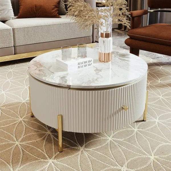 Merax Modern Round Coffee Table with 2 large Drawers | Bed Bath & Beyond