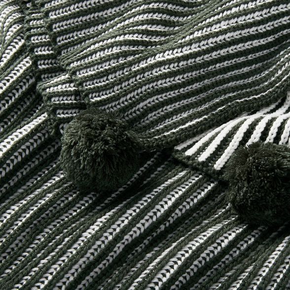 Blended Stripe Chunky Knit Poms Throw Blanket - Hearth & Hand™ with Magnolia | Target