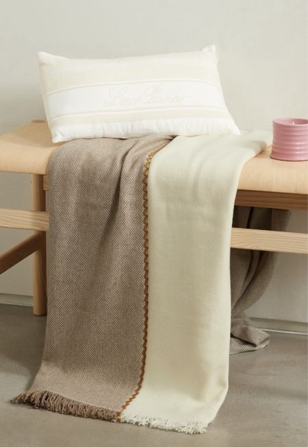 LORO PIANA | Gobi suede-trimmed fringed color-block cashmere throw