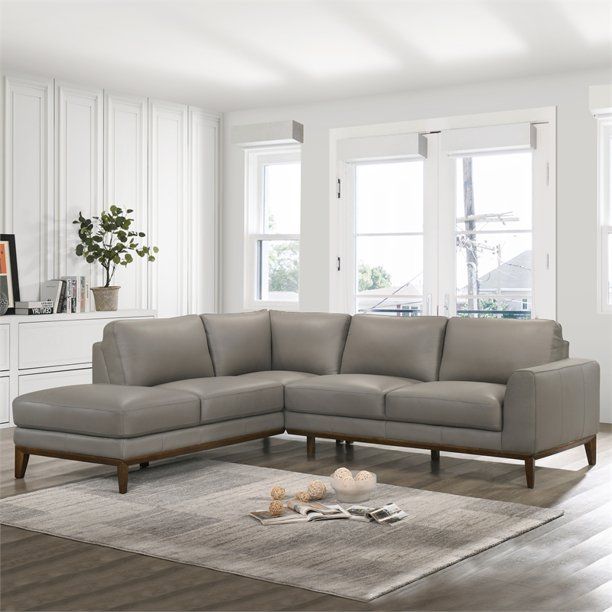 Mid-Century Modern Milton Gray Leather Sectional Sofa (Left Chaise) - Walmart.com | Walmart (US)