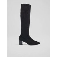 Davina Black Stretch Suede Knee-High Boots, Black | L.K. Bennett (UK)