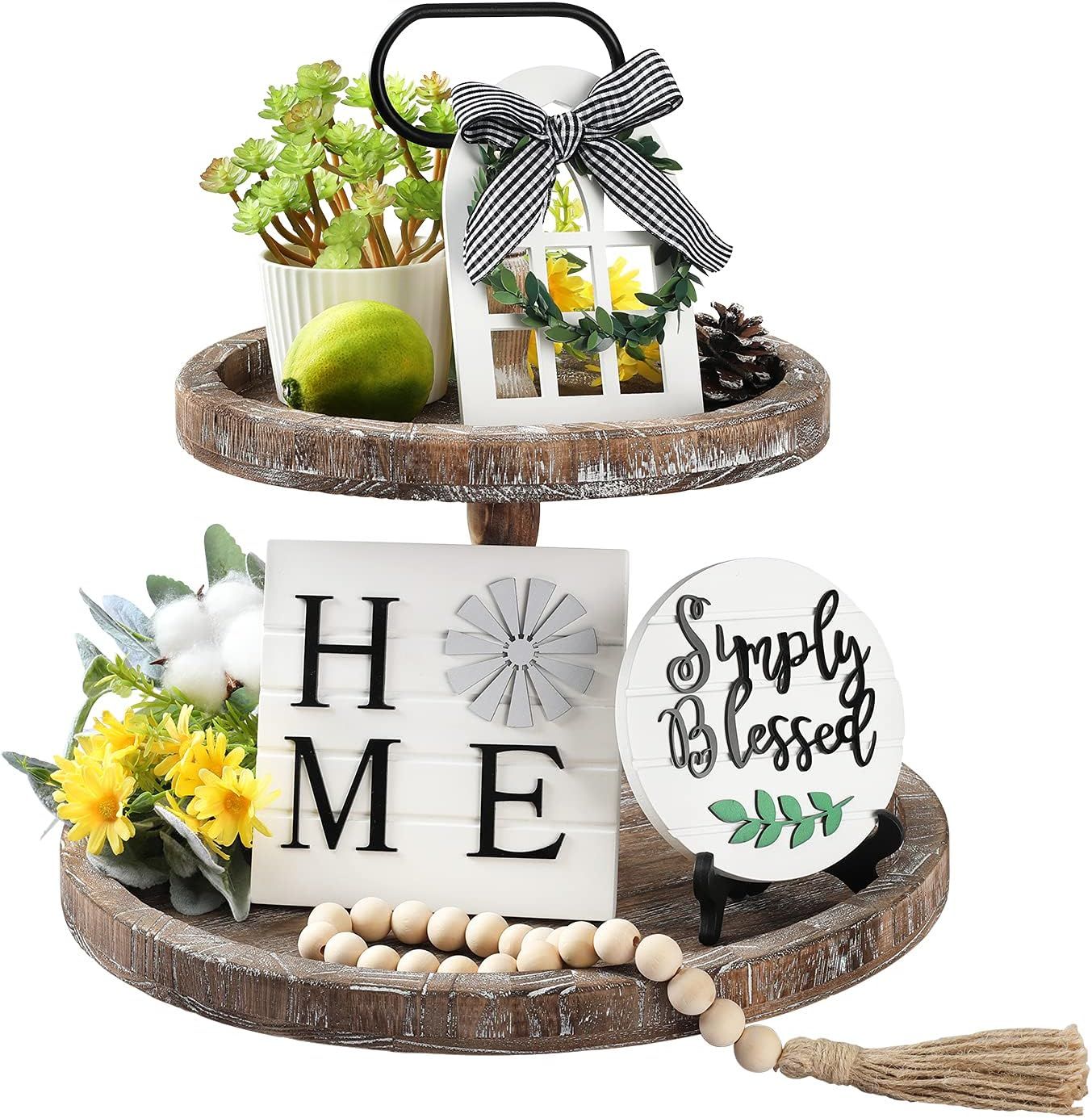 LIBWYS 4 Pcs Farmhouse Decors for Tiered Tray Farmhouse Home Decor Mini Signs Simply Blessed Home... | Amazon (US)