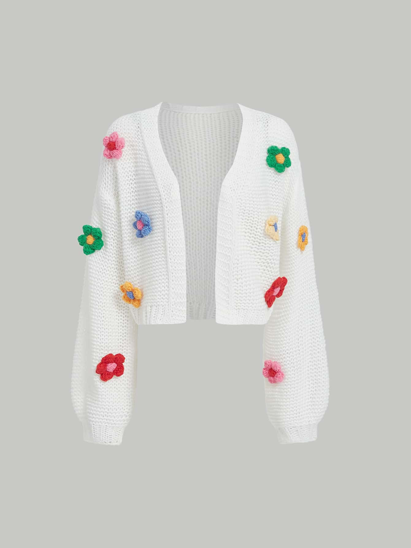 SHEIN MOD Appliques Pointelle Knit Drop Shoulder Cardigan | SHEIN