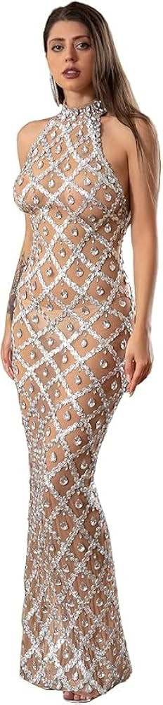 Maternity Dress Sparkling Diamond Sequins See-Through Mesh Maternity Photography Long Dress | Amazon (US)