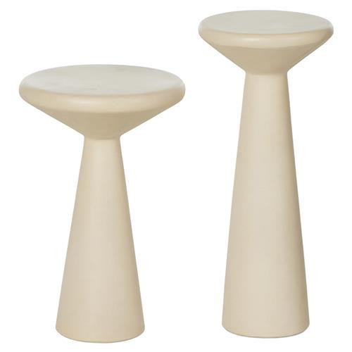 Mika Industrial Bazaar Beige Concrete Pedestal Accent Tables - Set of 2 | Kathy Kuo Home