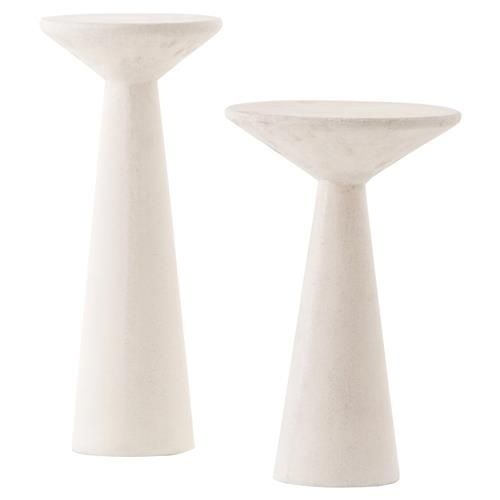 Mika Industrial Bazaar Beige Concrete Pedestal Accent Tables - Set of 2 | Kathy Kuo Home