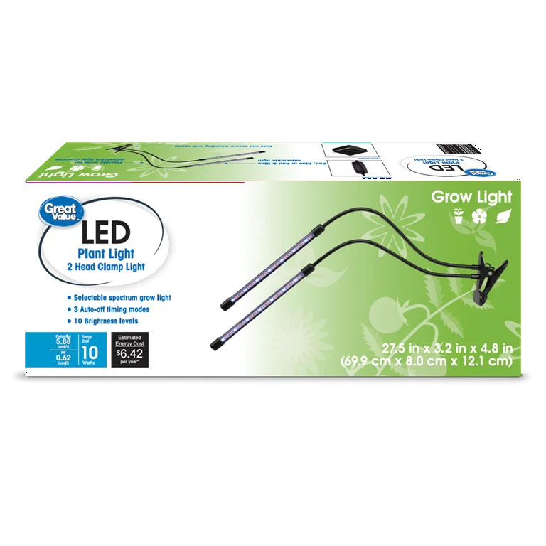 Great Value 2-Head Flexible LED Clamp Grow Light, Selectable Spectrum - Walmart.com | Walmart (US)