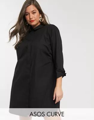 ASOS DESIGN Curve cotton mini shirt dress in black | ASOS (Global)