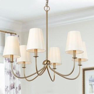 Mid-Century Modern 6-Light Gold Chandelier Island Lights with Fabric Shade - 27" D x 24.5" H - 27... | Bed Bath & Beyond