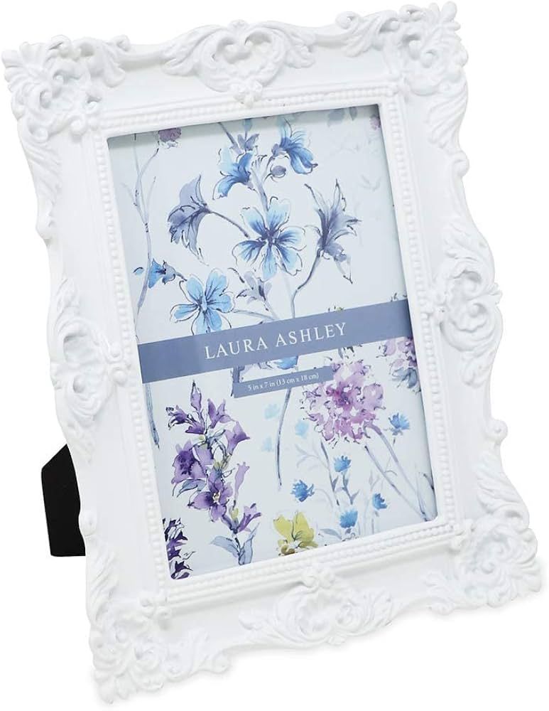 Laura Ashley 5x7 White Ornate Textured Hand-Crafted Resin Picture Frame with Easel & Hook for Tab... | Amazon (US)