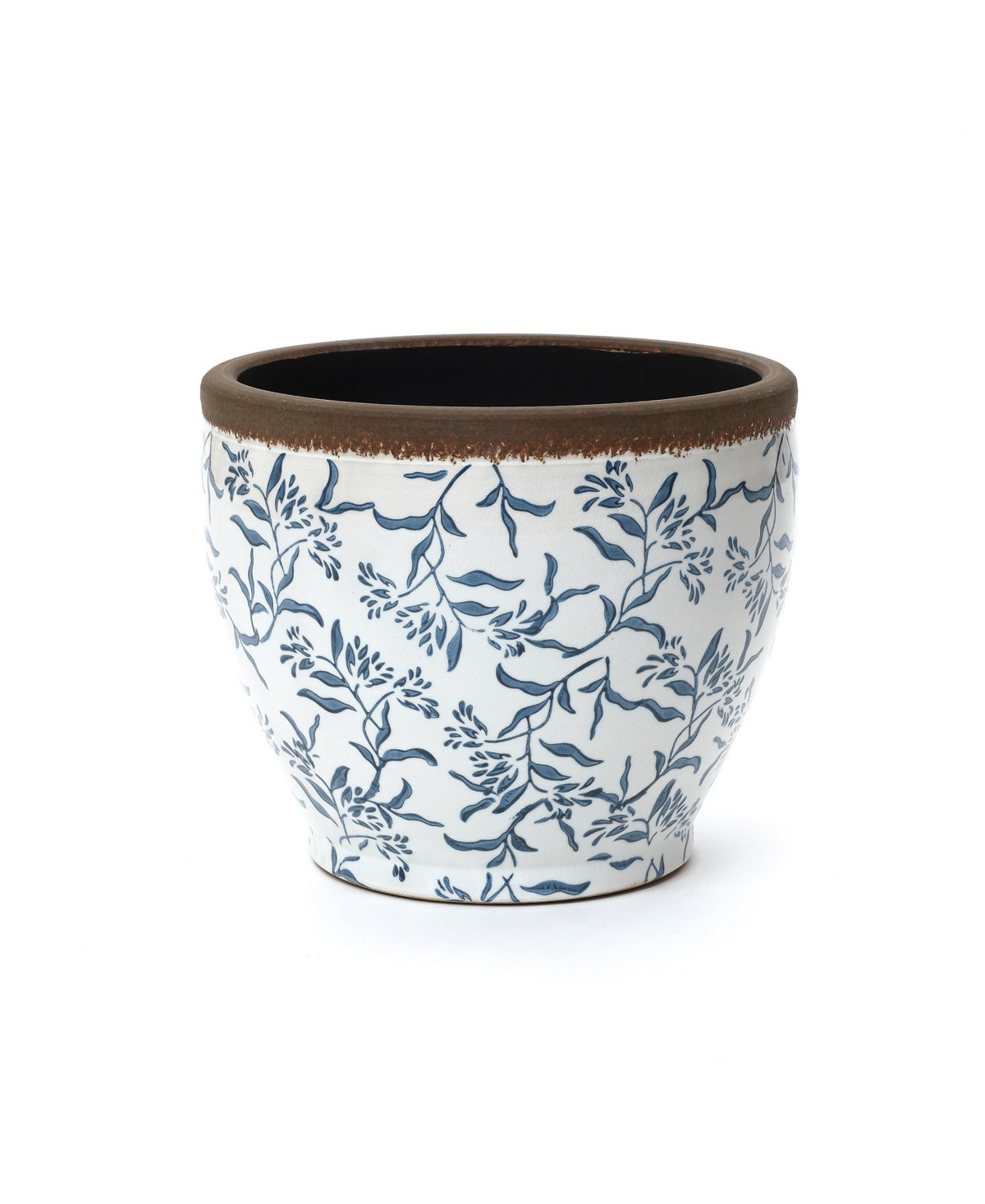 LuxenHome Floral Ceramic Planter, 15.16" Round, Indoor & Outdoor Garden Pot - Blue, white, brown | Macy's