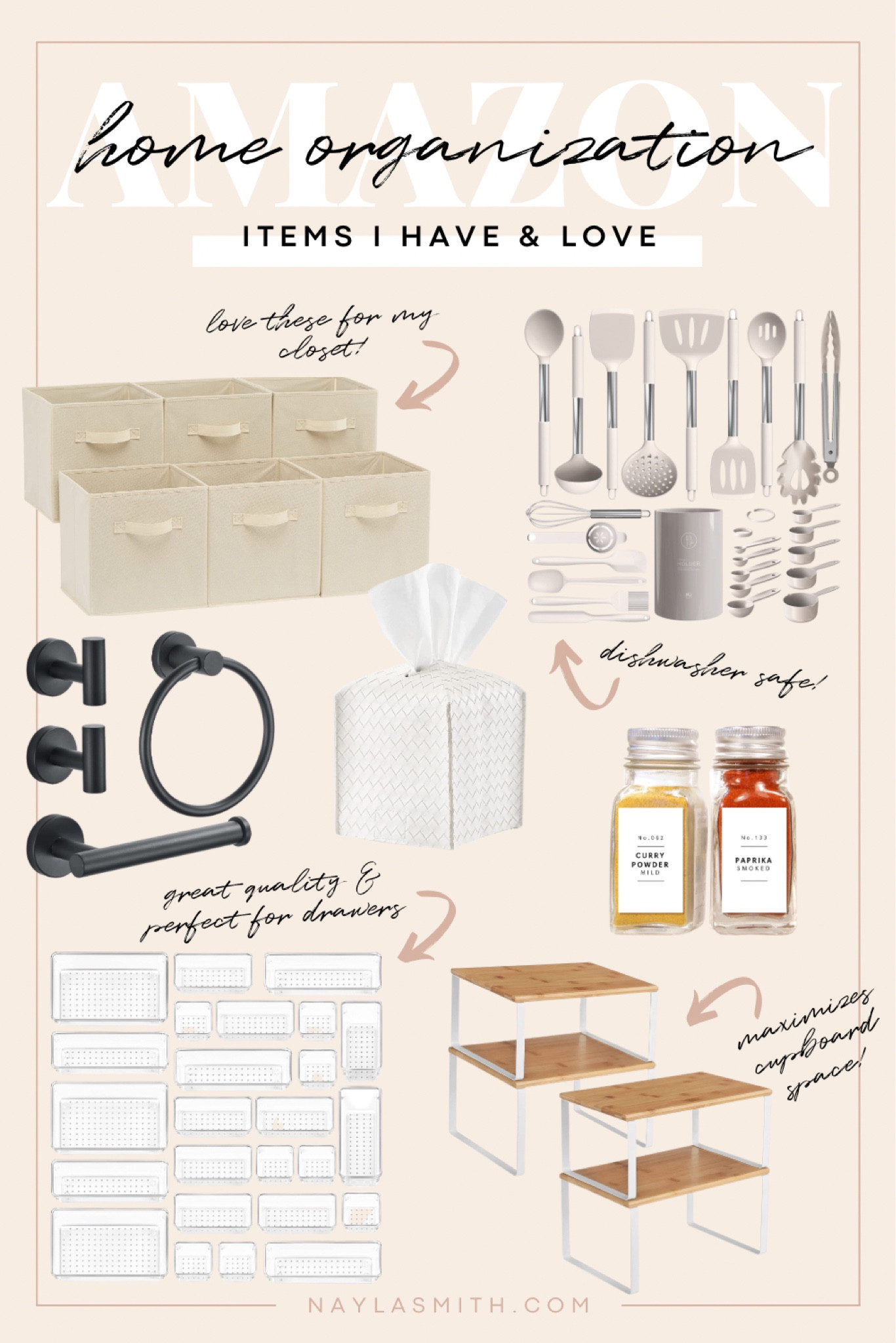 Home Organization finds from Amazon | bins, drawer organizers, closet organizers, kitchen utensils, spice jars & labels, tissue box cover, hooks, towel ring, toilet paper holder, bathroom organization 


#LTKunder100 #LTKFind #LTKhome