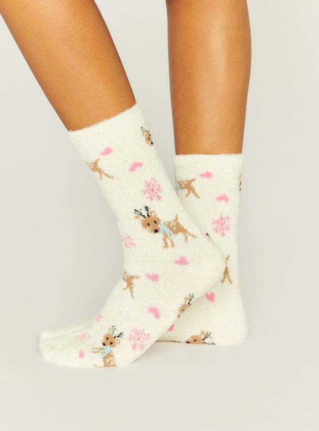 Reindeer cosy socks - Ivory Mix | Boux Avenue (UK)