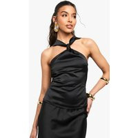 Womens Satin Knot Strap Detail Top - Black - 10, Black | Boohoo.com (UK & IE)