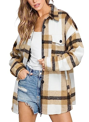 Beaully Plaid Shirts for Women Casual Flannel Shacket Jacket Winter Clothes Trendy 2023 6017 B-Brown Plaid X-Large | Amazon (US)