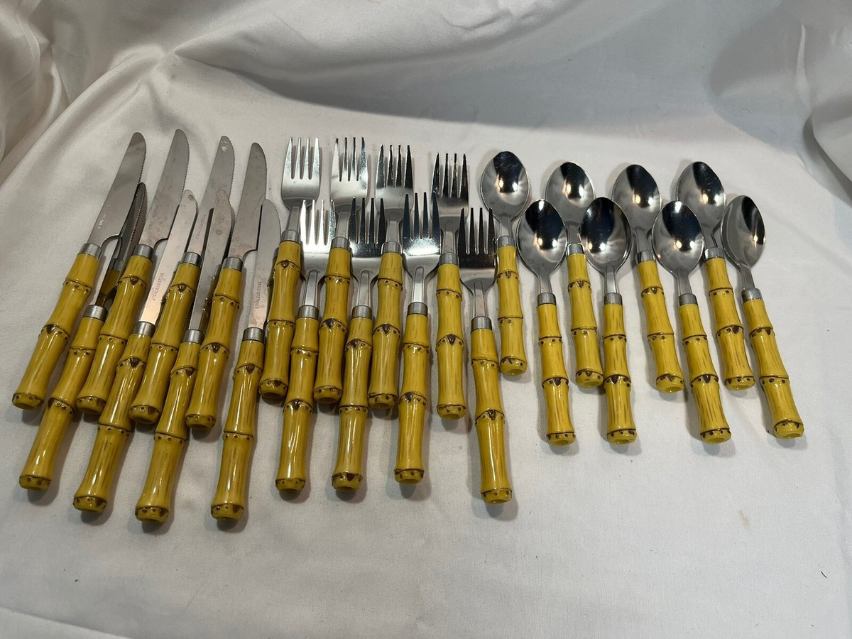 Vintage!  Faux Bamboo Handle Flatware Stainless 24 Piece Set  | eBay | eBay US