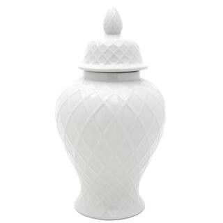 20 in. Diamond Pattern White Temple Jar | The Home Depot