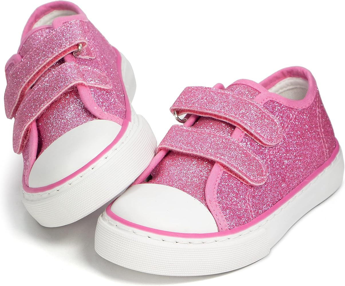 Girls Sequin Fabric Fashion Sneakers Adjustable Anti-Slip Walking Shoes for Little Girl Lightweig... | Amazon (US)