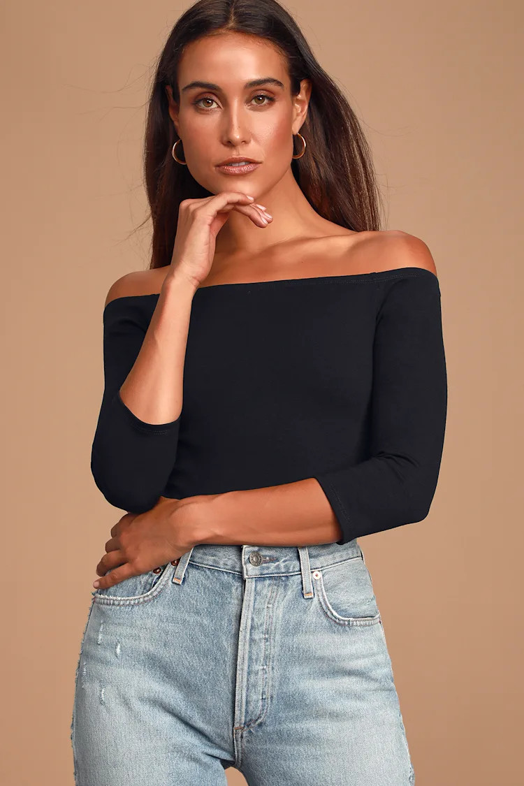 Like a Bird Black Off-the-Shoulder Bodysuit | Lulus (US)