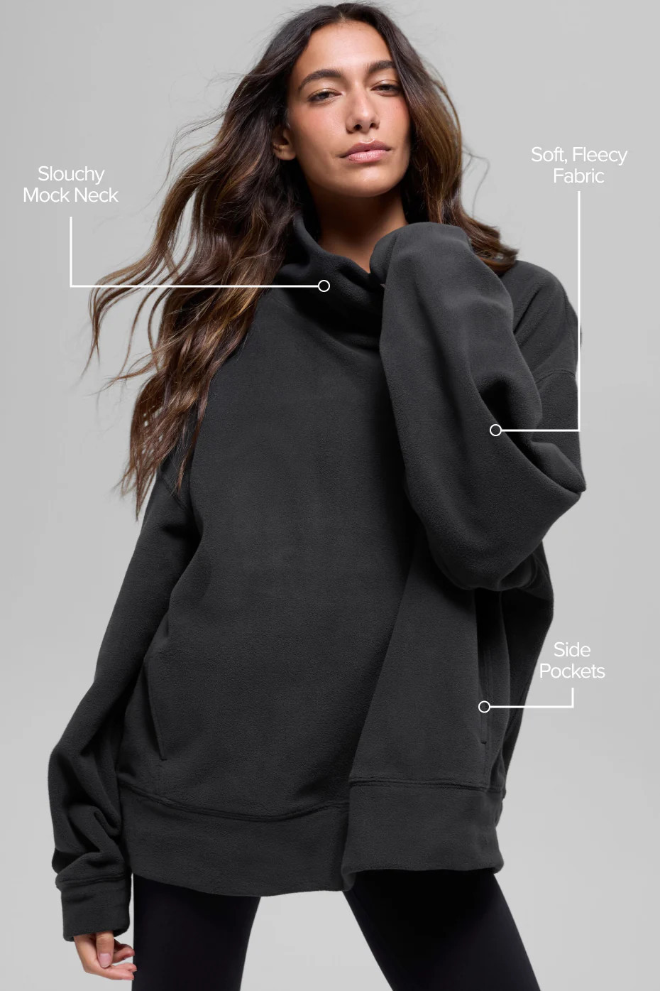 ALO | Polar Fleece Hazy Pullover Top in Black, Size: XS | Alo Yoga (US)