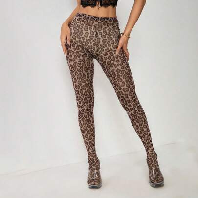 Cheetah Print Y2k Outfits Women's Leopard Print Mesh Leggings | SHEIN