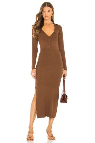 Bardot Collar Knit Dress in Chocolate from Revolve.com | Revolve Clothing (Global)