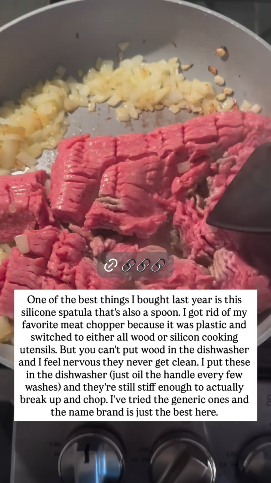 One of the best things I bought last year is this silicone spatula that's also a spoon. I got rid of my favorite meat chopper because it was plastic and switched to either all wood or silicon cooking utensils. But you can't put wood in the dishwasher and I feel nervous they never get clean. I put these in the dishwasher (just oil the handle every few washes) and they're still stiff enough to actually break up and chop. I've tried the generic ones and the name brand is just the best here.

#LTKHome #LTKFindsUnder50