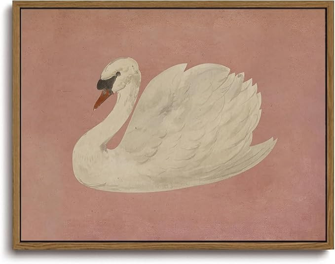 KISSFOX Framed Wall Art Vintage Wall Decor Pink Swan Pictures Retro Animal Canvas Art Rustic Aest... | Amazon (US)