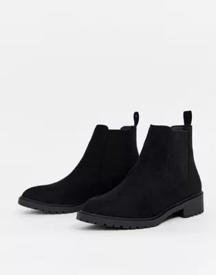 New Look suedette flat chelsea boots in black | ASOS (Global)