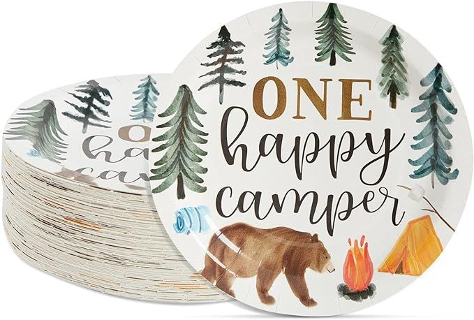 Camping Plates for 1st Birthday Party Decorations, One Happy Camper (9 In, 80 Pack) | Amazon (US)