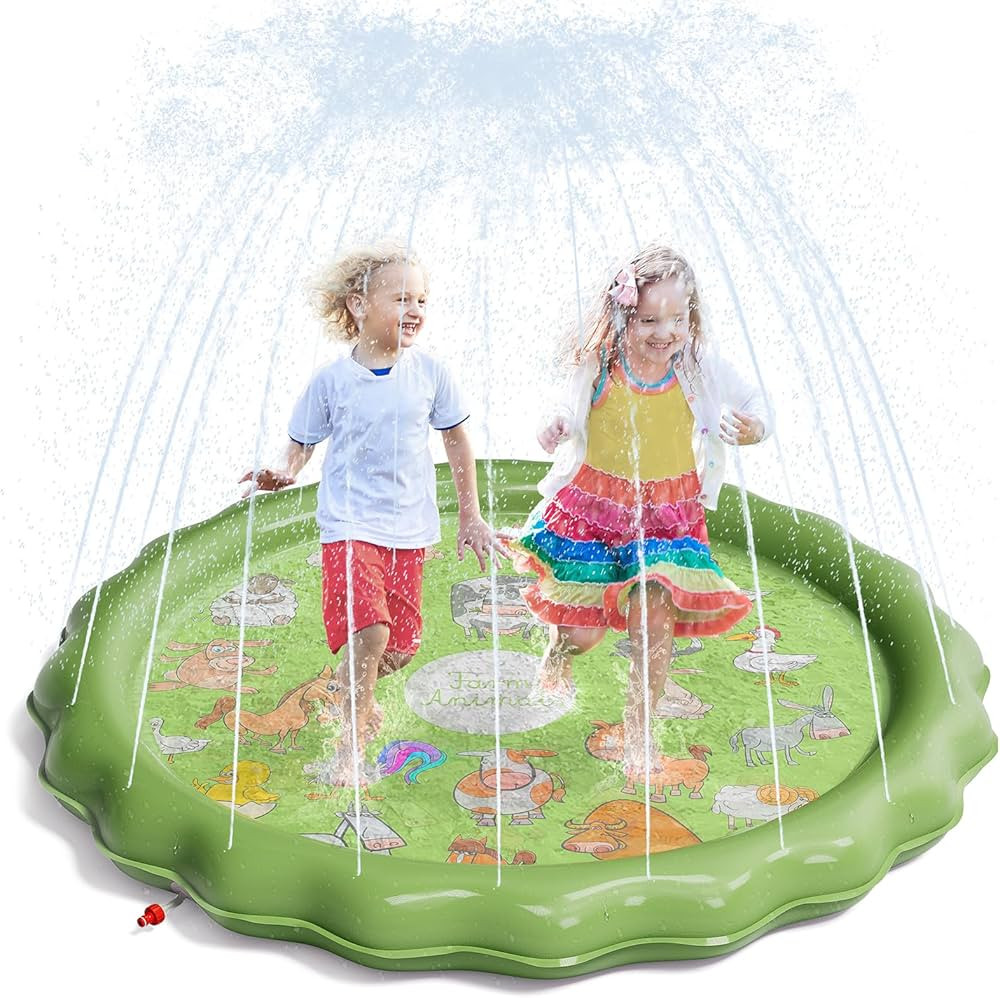 QPAU Splash Pad, 67" Non-Slip Kids Splash Pad for Outside, Sprinkler for Kids Outdoor Play Mat, T... | Amazon (US)