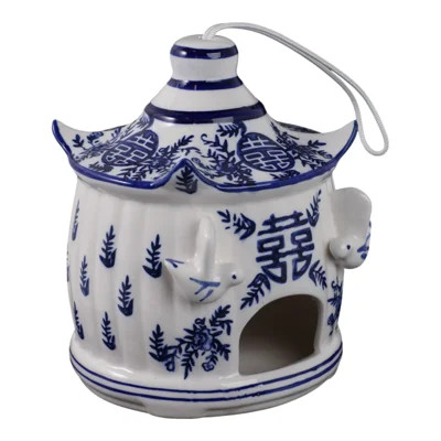 Sagebrook Home 8X7" Chinoiserie Large Pagoda Bird House, White/Blue | Wayfair North America