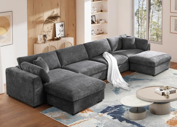 Alexent Upholstered Wide Seat Modular Sectional Sofa With 2 Oversized Ottomans | Wayfair | Wayfair North America